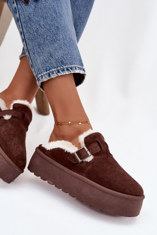 SneeuIn laarzen Dames met bont I met gespen met platform CzekoladoIne Jessina