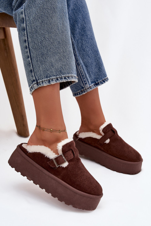 SneeuIn laarzen Dames met bont I met gespen met platform CzekoladoIne Jessina