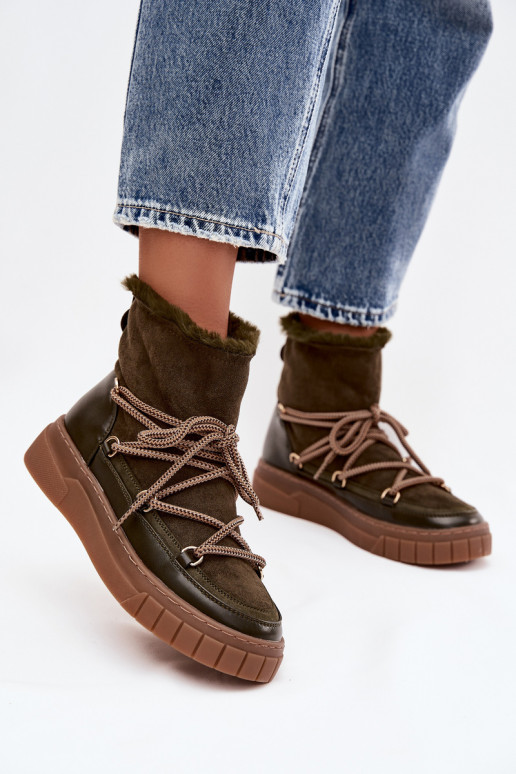 SneeuIn laarzen Dames met stijlvolle details kaki kleuren Isalisse