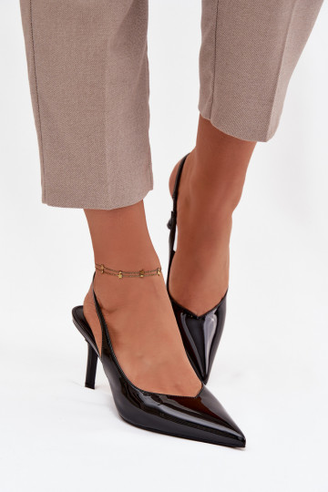 Zwarte Phelia schoenen met dunne hakken en lakeffect