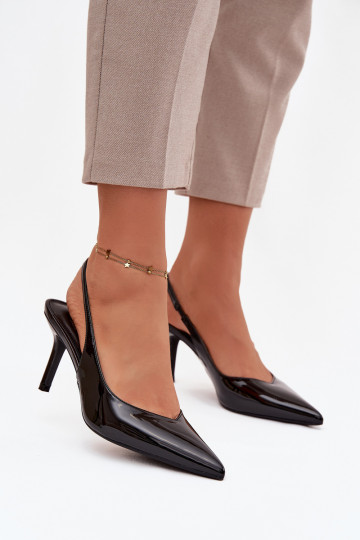 Zwarte Phelia schoenen met dunne hakken en lakeffect 2