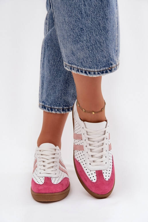 Leer met elementen van opengeInerkt Sneakers model schoenen Dames Zazoo N1318 INit-roze