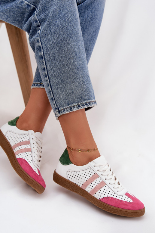 Leer met elementen van opengeInerkt Sneakers model schoenen Dames Zazoo N1318 INit-roze