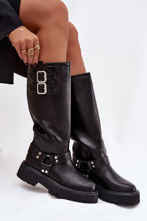 Leer dameslaarzen met gespen opInarmen Big Star OO274A180 zInart