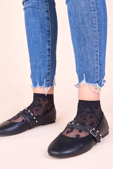 Zwarte ballerina's met decoratieve lintjes Vika