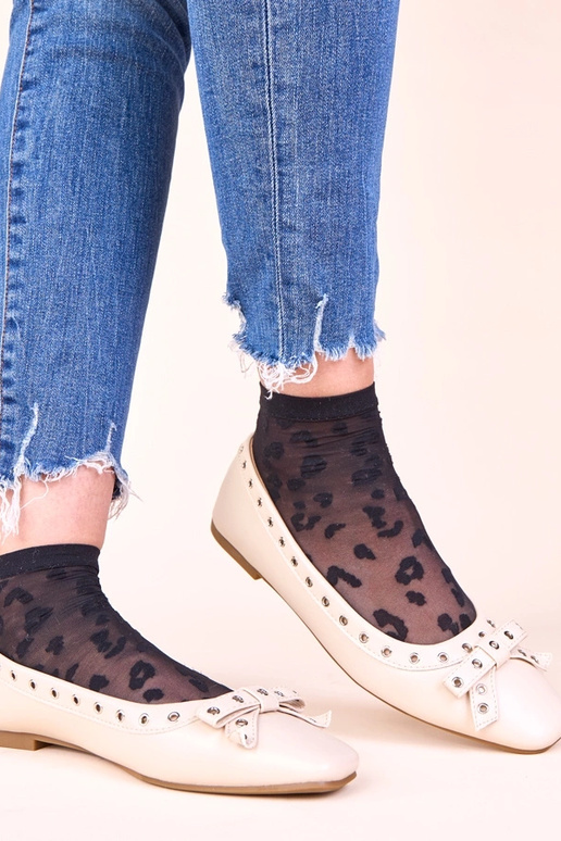 Zandkleurige ballerina's met...