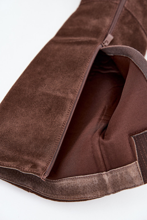 Dames lange suède laarzen met hakken en rits, chocoladebruin, Lissara