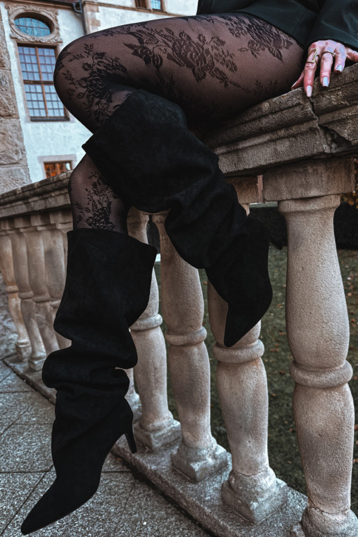 Taivilla vrouwelijke lange laarzen met dunne hakken instapmodel zwart