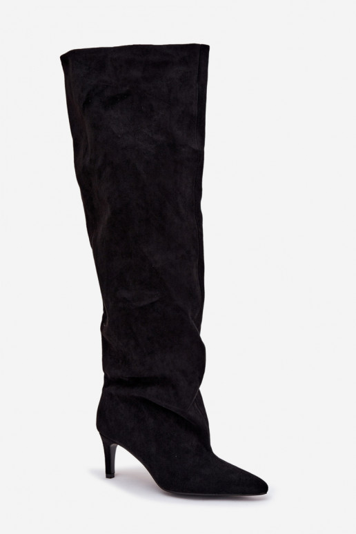 Taivilla vrouwelijke lange laarzen met dunne hakken instapmodel zwart