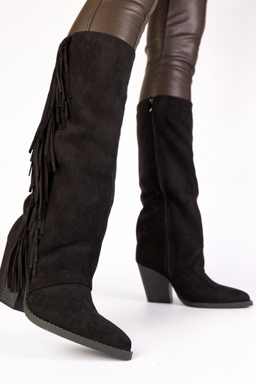 Zwarte cowboylaarzen versierd met kwasten Shia 2