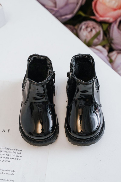 Verwarmde kinderlaarzen met lakeffect, zwarte kleur Porky