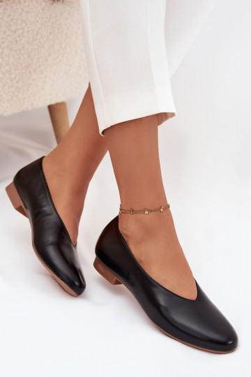 Dames ballerina's van kunstleer met brede hakken, zwarte kleur Olyssia