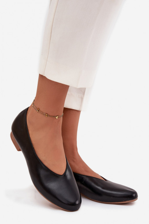 Dames ballerina's van kunstleer met brede hakken, zwarte kleur Olyssia