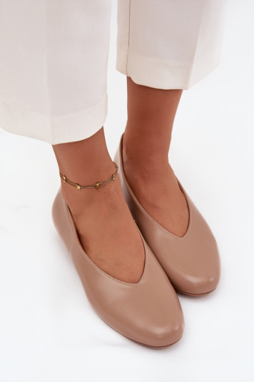 Dames ballerina's van kunstleer met brede hakken, beige kleur Olyssia 2