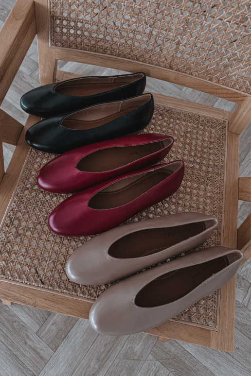 Dames ballerina's van kunstleer met brede hakken, beige kleur Olyssia