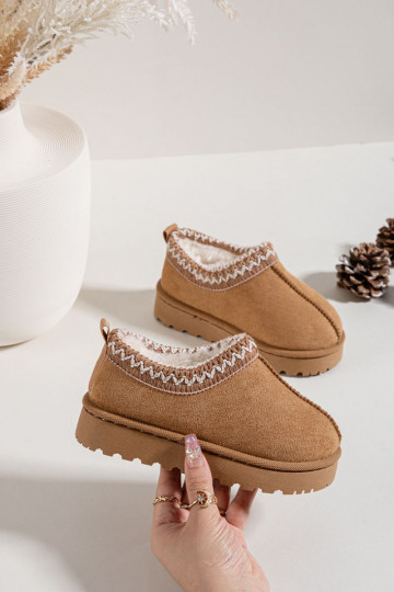 Kindersneeuwlaarzen met borduursel Prina, bruine kleur