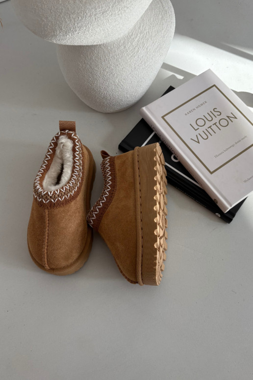 Kindersneeuwlaarzen met borduursel Prina, bruine kleur