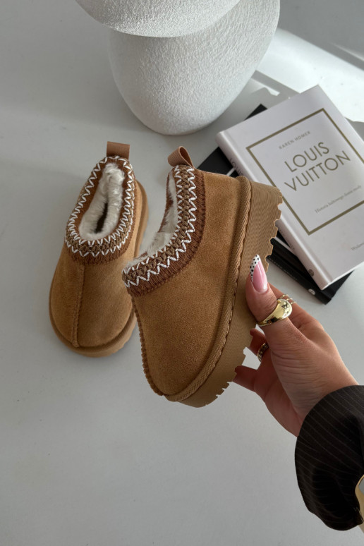 Kindersneeuwlaarzen met borduursel Prina, bruine kleur