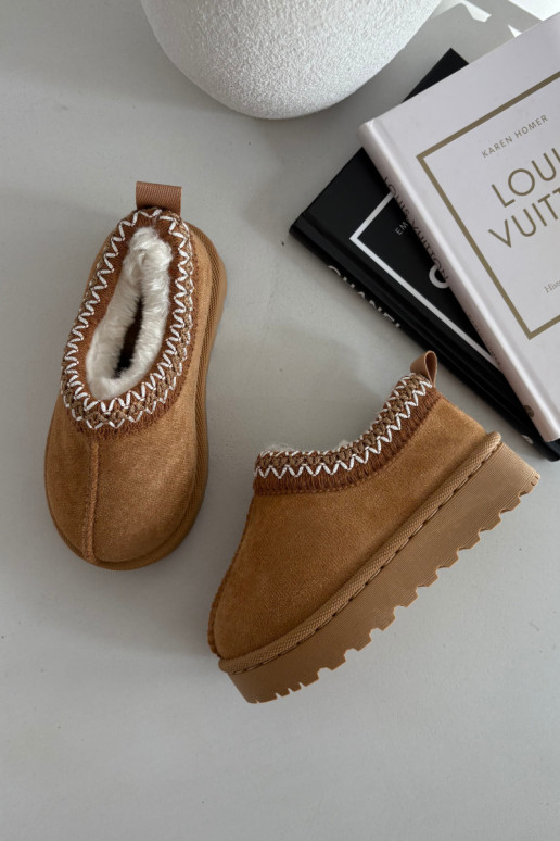 Kindersneeuwlaarzen met borduursel Prina, bruine kleur