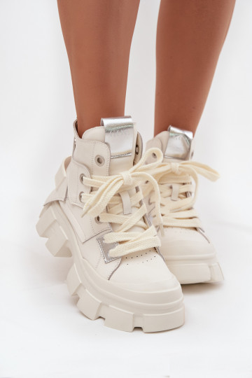 Leren gevoerde sportieve laarzen GOE SS2N4055 wit 2