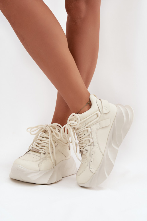 Dames sportieve sneakers van natuurlijk leer GOE SS2N4037 beige