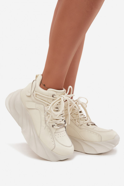 Dames sportieve sneakers van natuurlijk leer GOE SS2N4037 beige