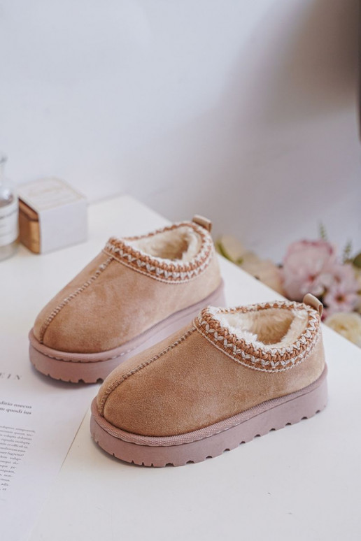 Kindersneeuw enkellaarsjes met platform, gevoerd met bont van binnen, in zandkleur Vilabria