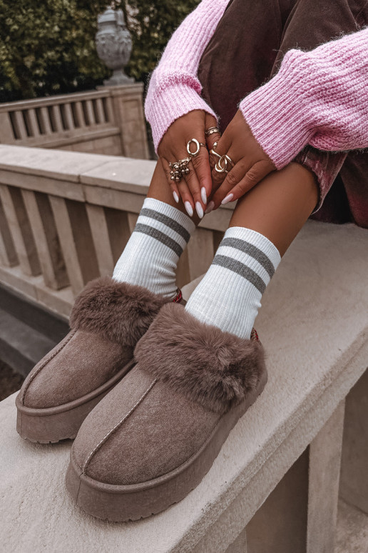 Dames sneeuwlaarzen met platform en bont met borduurwerk zandkleur Querina