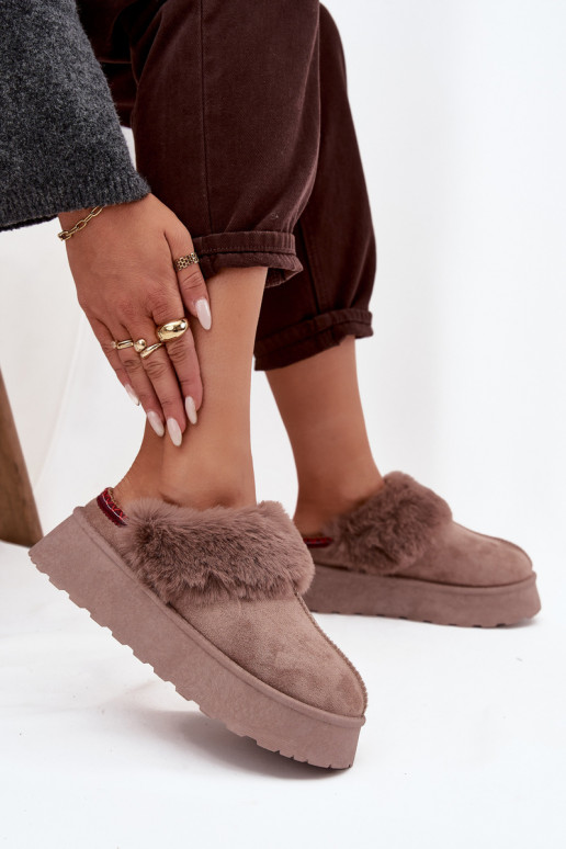 Dames sneeuwlaarzen met platform en bont met borduurwerk zandkleur Querina