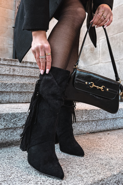 Darlina vrouwelijke enkellaarsjes met franjes gevoerd zwart