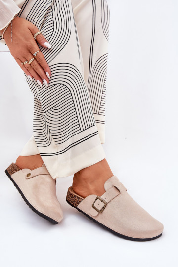 Dames slippers met platform en gespen, zandkleur Selio