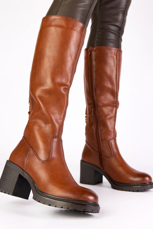 Bruine vintage stijl lange laarzen op...