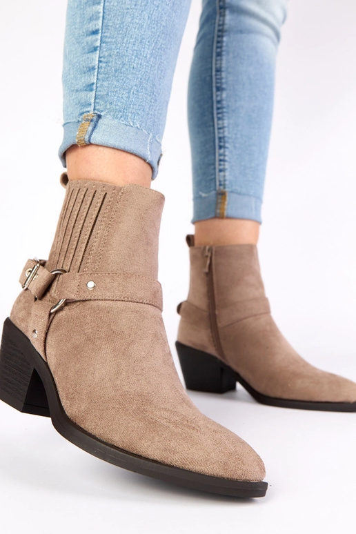 Grijze enkellaarsjes op een hak met...