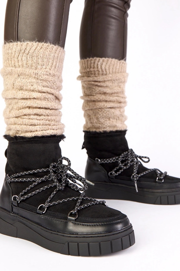 Zwarte warme vetersneeuwschoenen met bont Esmee