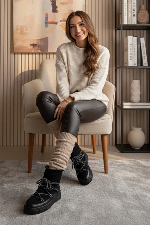 Zwarte warme vetersneeuwschoenen met...