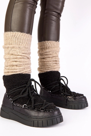 Zwarte warme sneeuwschoenen met bont en glitter Esmee