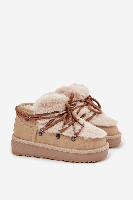 Zandkleurige kinder sneeuwlaarzen met bont D.Franklin DFSH370011