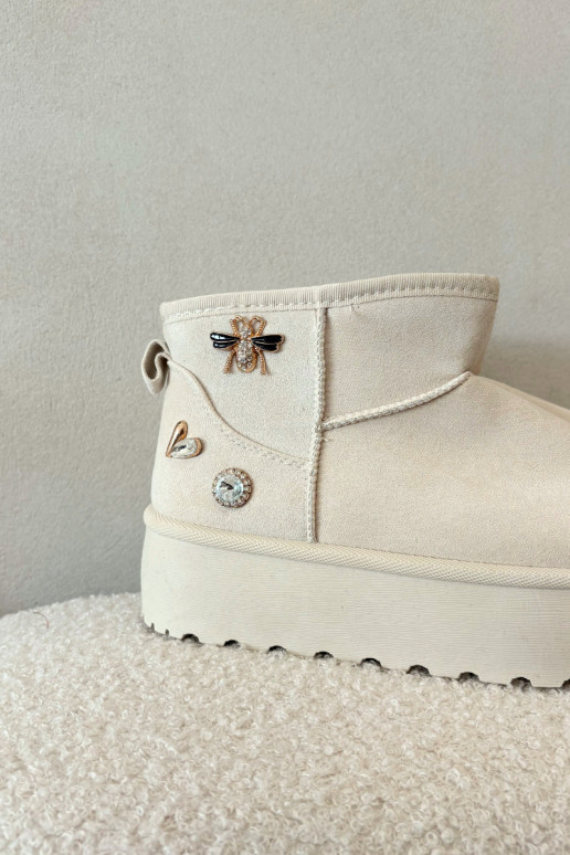 Dames sneeuwlaarzen met platform en haken in ivoorkleur Tai turielle