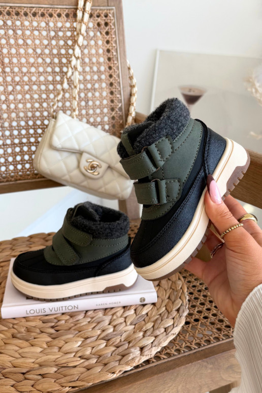 Kinderen sneeuwlaarzen in groen-zwart met klittenbandsluiting Darlene