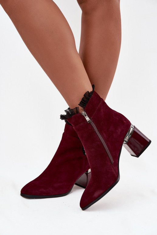 Dames verwarmde kunstsuède enkellaarsjes met ornamenten D&A MR52-127 bordeaux