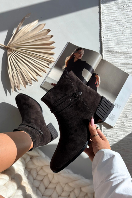 Dames enkellaarsjes van kunstsuède Klocke warm D&A CR52-651 chocolade kleur