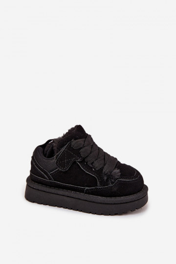 Zwarte warme kinder sneakers met voering van bont Mireen