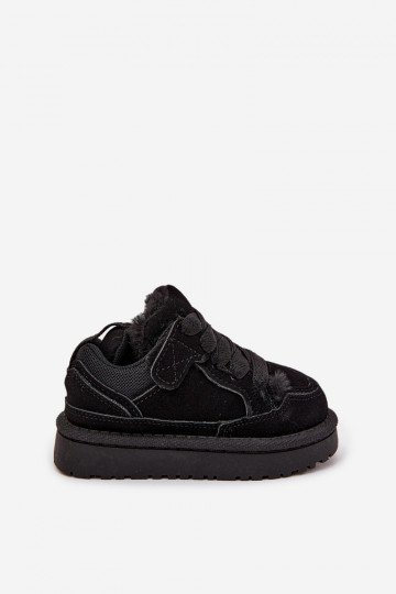 Zwarte warme kinder sneakers met voering van bont Mireen 2