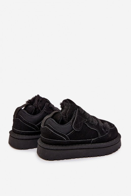 Zwarte warme kinder sneakers met voering van bont Mireen