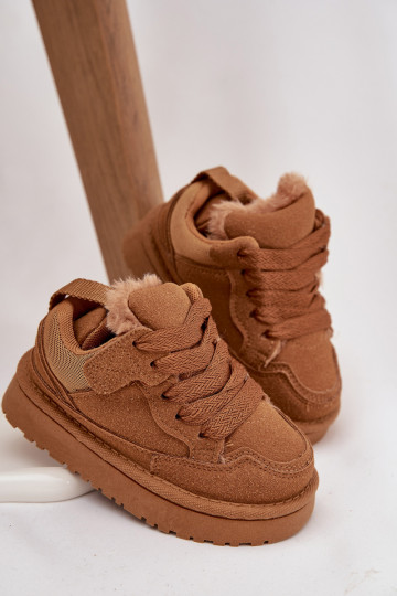 Bruine warme kinder sneakers met voering van bont Mireen