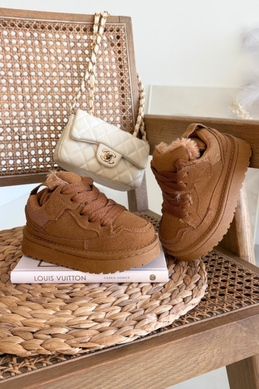 Bruine warme kinder sneakers met voering van bont Mireen