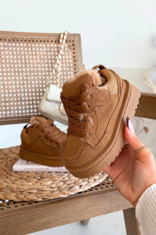 Bruine warme kinder sneakers met voering van bont Mireen