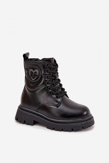 Kinderen gewatteerde laarsjes met voering en LOVE ornamenten, zwart, Rosaira