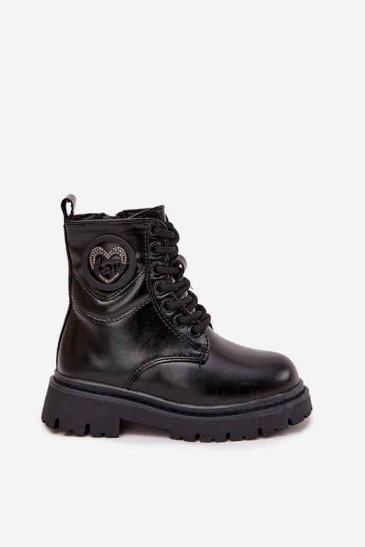 Kinderen gewatteerde laarsjes met voering en LOVE ornamenten, zwart, Rosaira