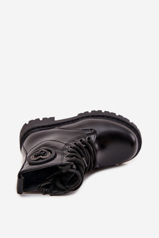 Kinderen gewatteerde laarsjes met voering en LOVE ornamenten, zwart, Rosaira